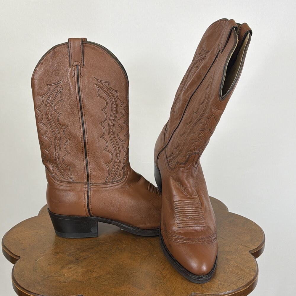 Abilene Brown Leather Western Boots Tonal Stitching Made in USA Men's 13